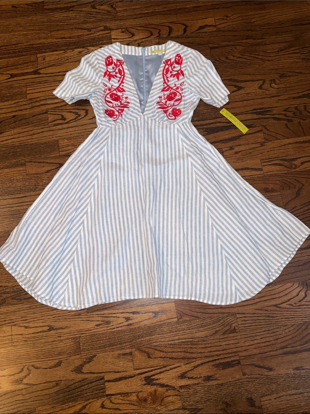NWT Gianni Bini Blue & White Stripe Dress with Red Embroidered Detail